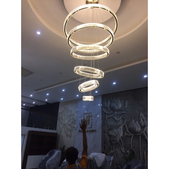 Đèn thả pha lê thông tầng 6 vòng THD7047T6