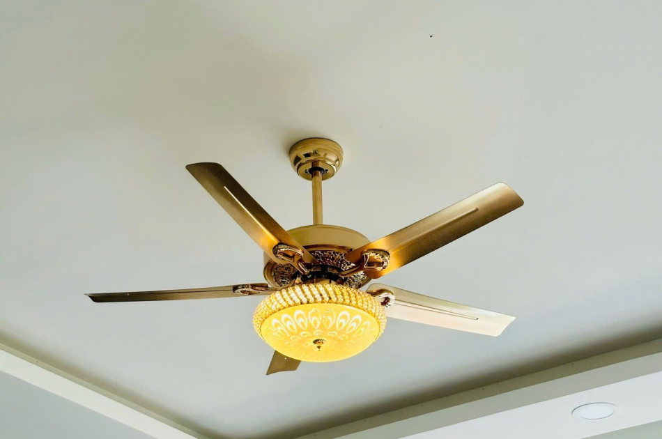 Quạt đèn pha lê 5 cánh sắt QT4801