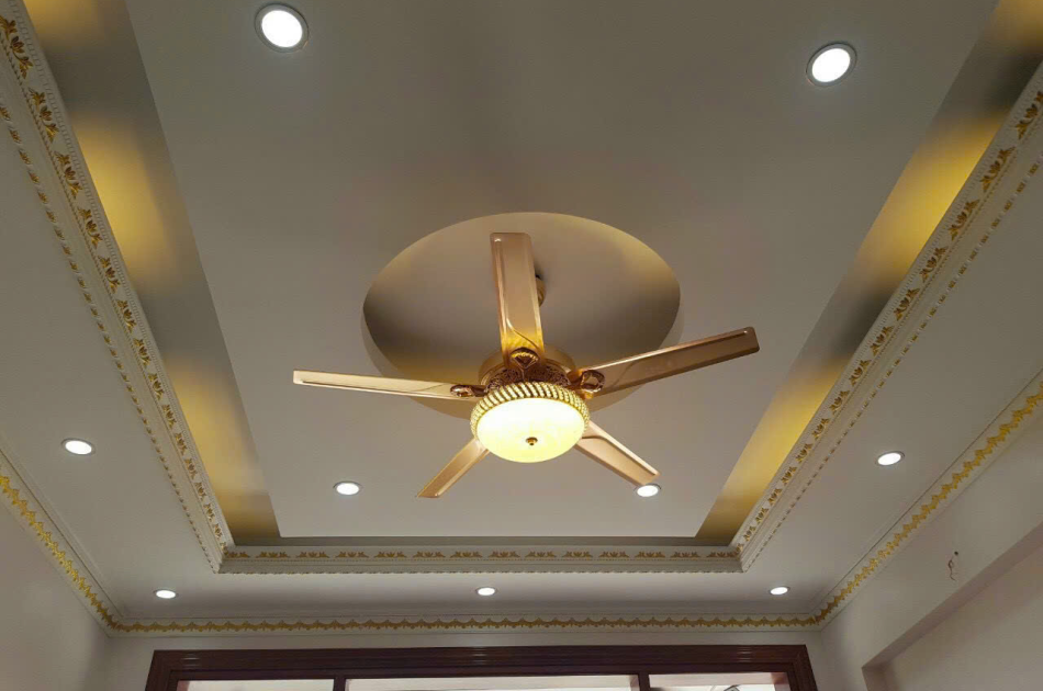 Quạt đèn pha lê 5 cánh sắt QT4801