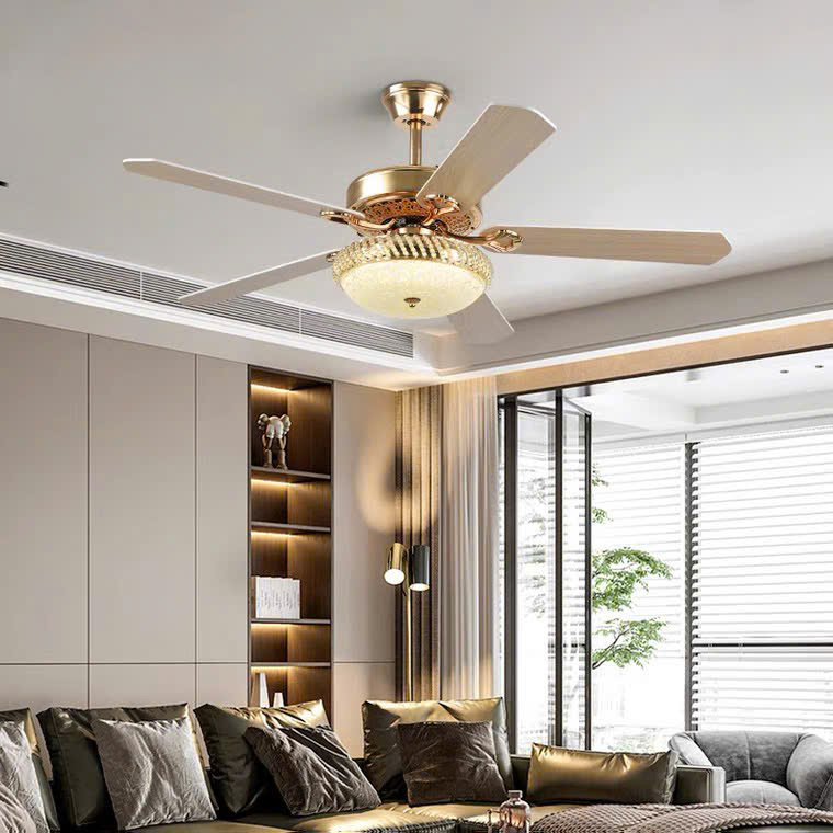 Quạt đèn pha lê 5 cánh sắt QT4801