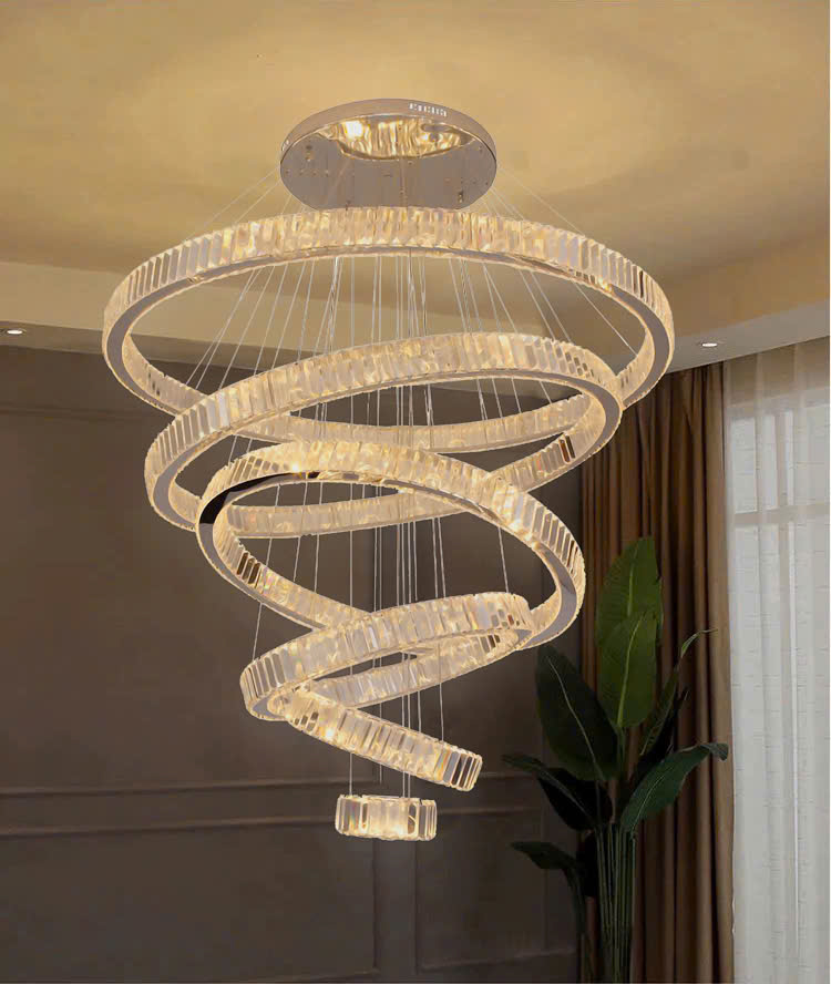 Đèn thả pha lê thông tầng 6 vòng THD7047T6
